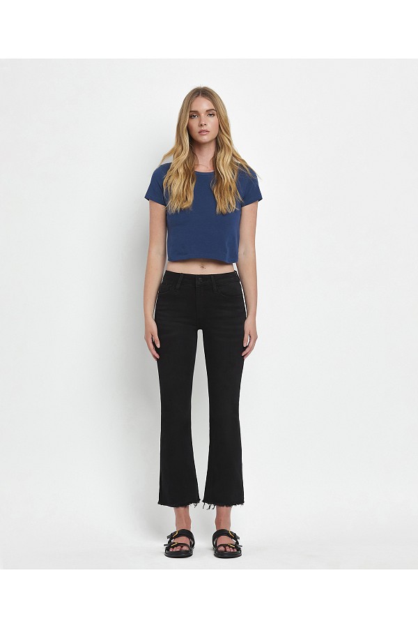 MID RISE RAW DISTRESSED HEM CROP FL...